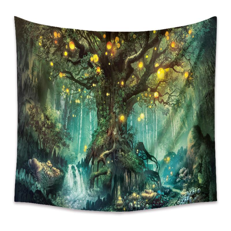 Aesthetic Nature Fantasy Forest Wall Hanging Tapestry 51.2x59.1 Green Fairy Tree of Life Tapestries for Bedroom 130X150CM