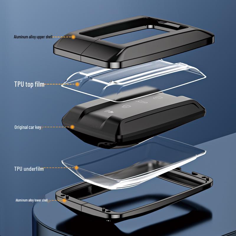 Tank 300 Car Key Case: Aluminum Alloy Full Coverage Set with Square Buckle.