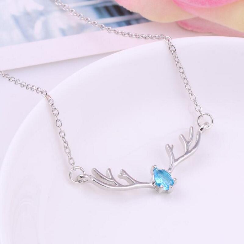 

New Korean Minimalist Mori Style Rhinestone Elk Silver Necklace for Women – Perfect Christmas Gift синий