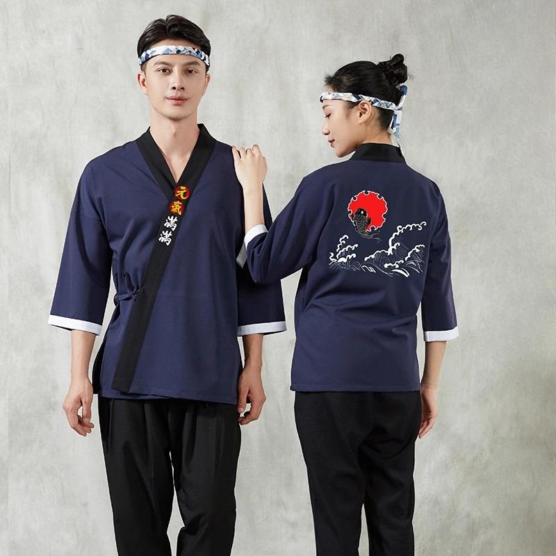 

Японський стиль Шеф-куртка Суші-ресторан Кимоно Сорочки кухарської форми Комбінезони офіціанта Ізакая Робочий одяг шефа Верхні куртки Фартух L