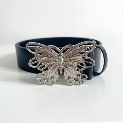 Metal Butterfly Buckle Belt Female Hip Hop Punk Style Belt Decorative Student Jeans Belt Black Tide