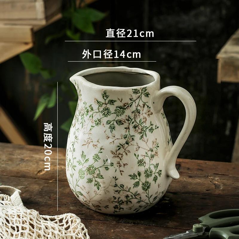 Vase Kettle Shape Ceramic Desktop Ornament Living Room Flower Arrangement Hydroponic Utensils Creative Retro Pastoral High Sense