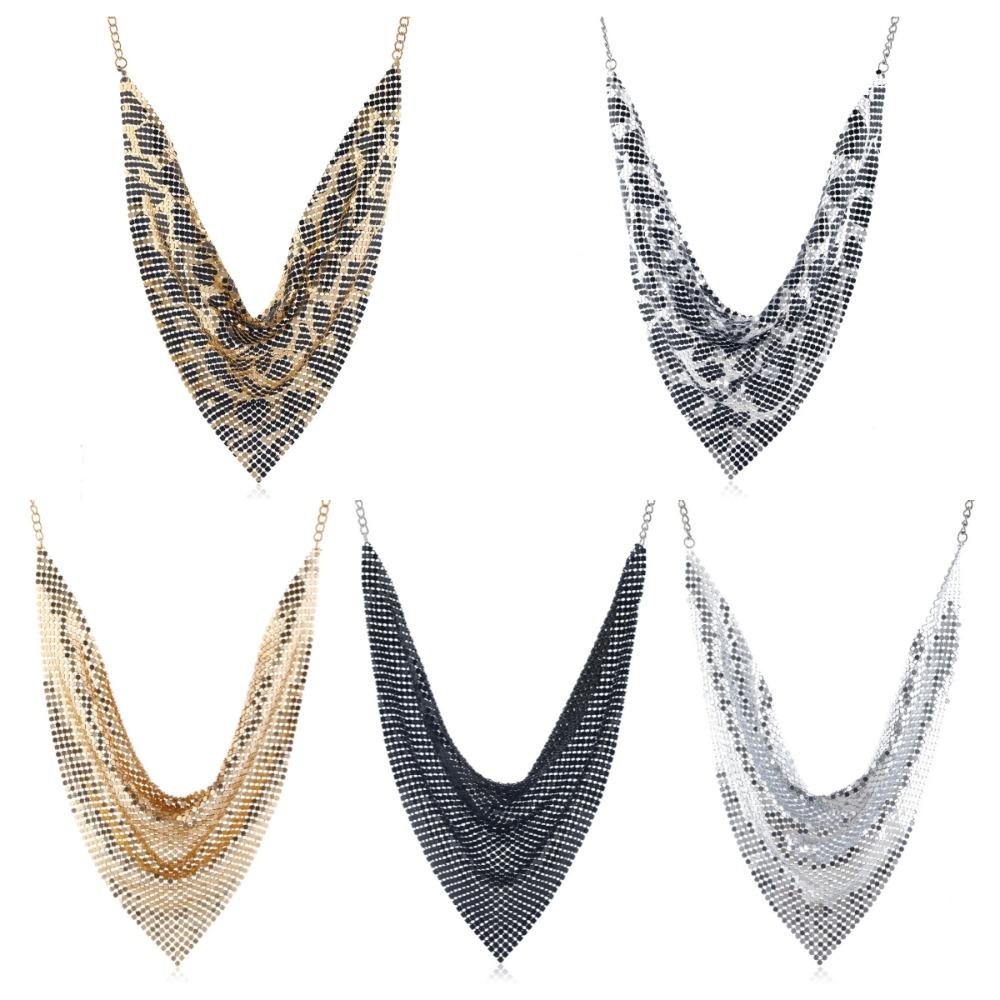 Aesthetic Leopard Print Necklace Chain Choker Detachable Collar Metal Triangular Scarf Girls
