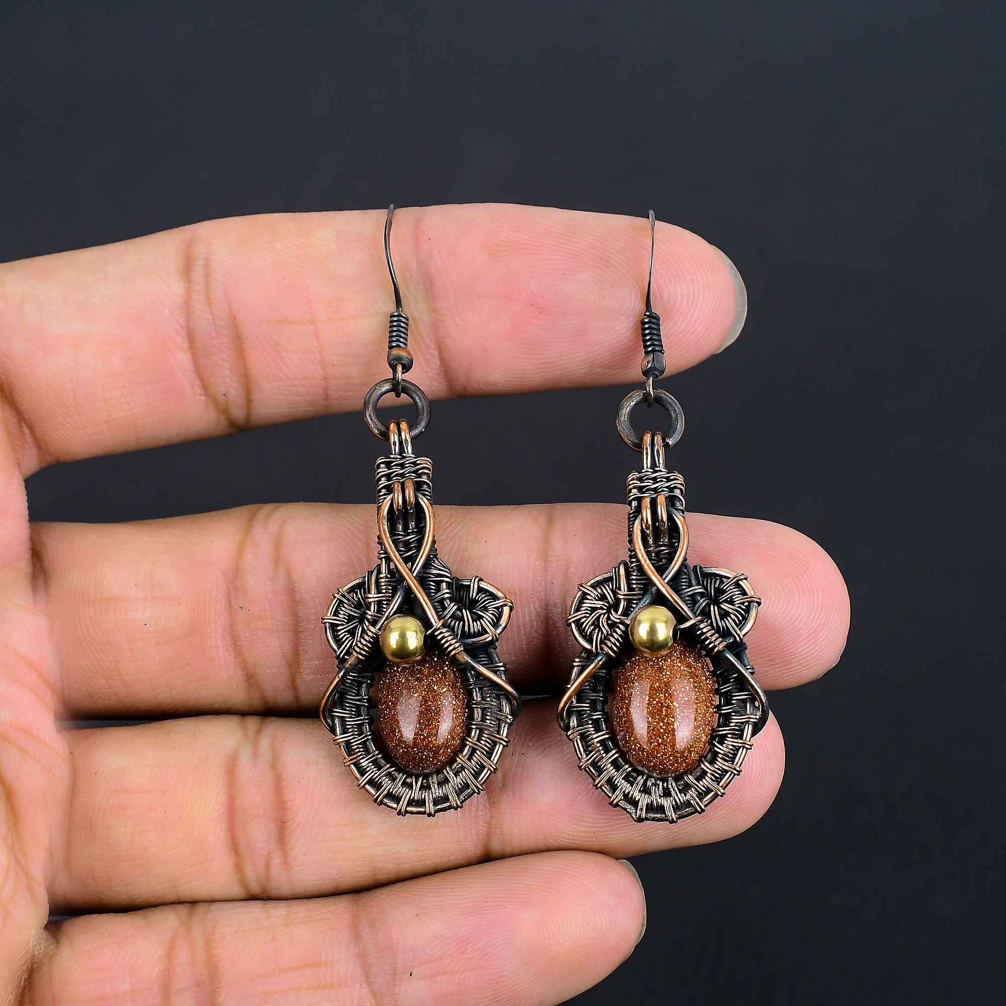 

Серьги, обмотанные медной проволокой 999 пробы, Ювелирные изделия с драгоценными камнями ручной работы, Подарки для жены, Совершенно новые серьги 1.77 Inches