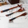 Portable Travel Chinese Style Wood Chopsticks Spoon Fork with Storage Pouch