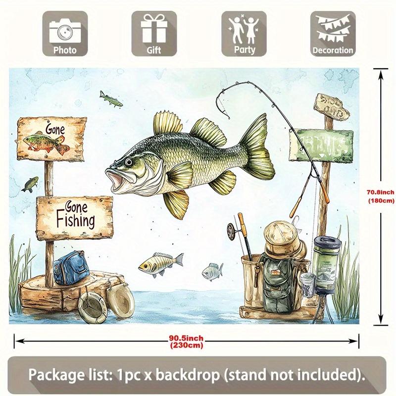 1 "Fishing" party background - polyester decoration, featuring fisherman and fishing gear designs, for festival celebration