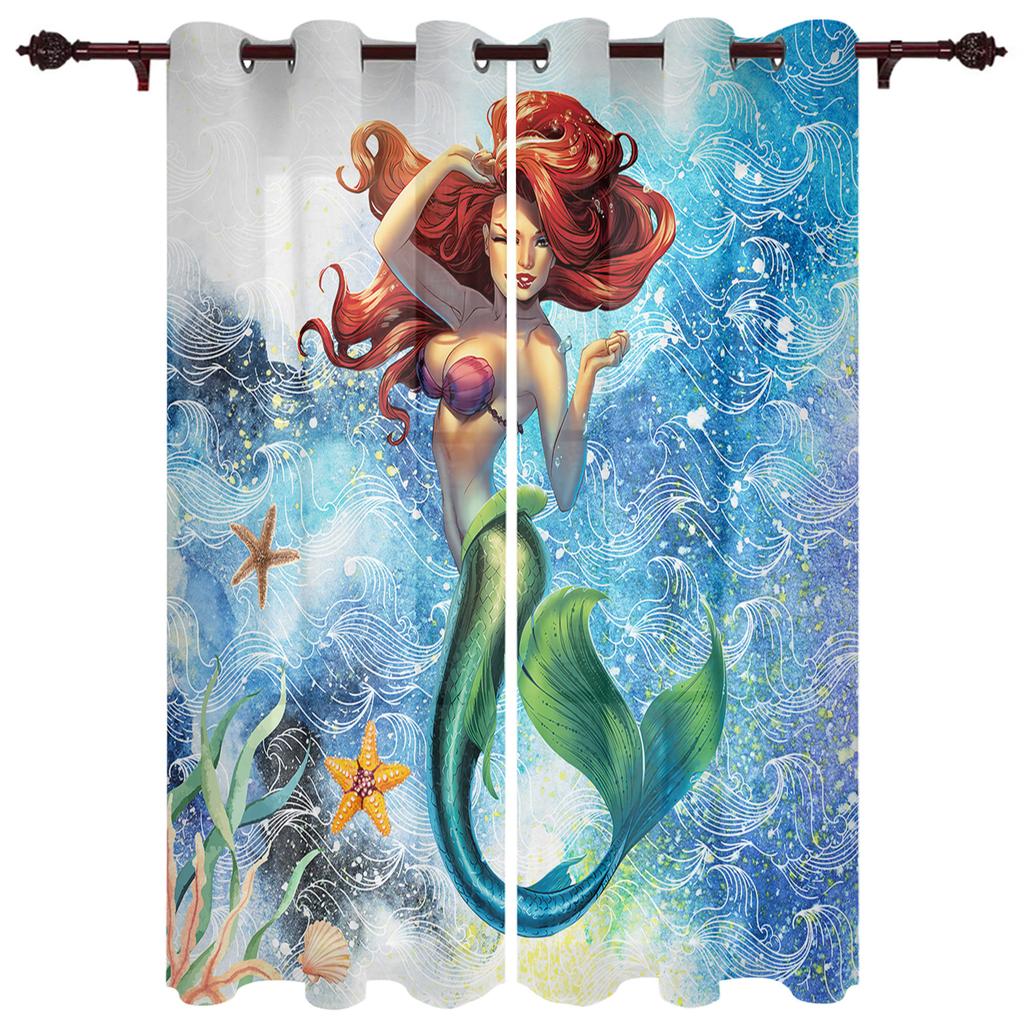 Mermaid Cartoon Children Luxury Curtains for Living Room Window Treatment Curtain for Bedroom Home Decor
