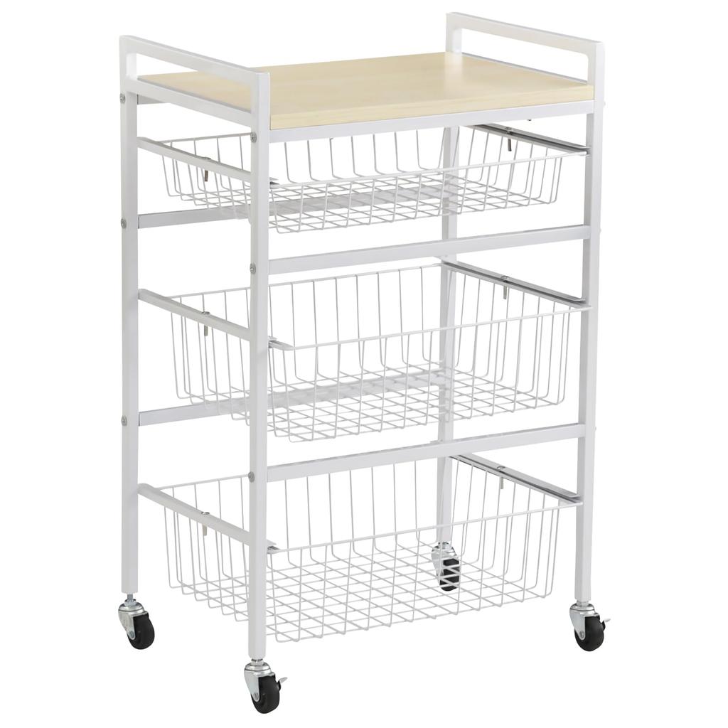 Kuchyňský vozík Tamaliving Casual, šířka 45 x hloubka 30 x výška 70 cm, jasan, s kolečky a vrchní deskou, 50006336, bílá/bílá