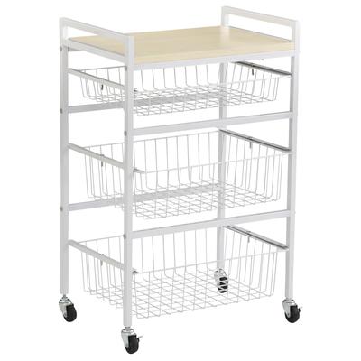 Tamaliving Køkkenvogn Afslappet Bredde 45 x Dybde 30 x Højde 70cm Ask med Hjul og Topplade 50006336 Hvid/Hvid