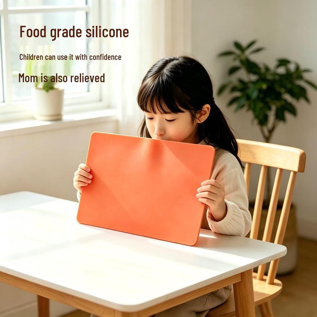 Solid Color Kids Silicone Placemat - Waterproof, Oilproof, Heat-Resistant Rectangular Dining Mat
