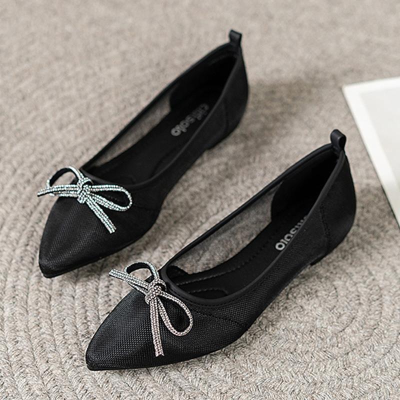 Sweet Butterfly Knot Breathable Mesh Flat Bottom Pointed Toe Casual Shoes for Women Spring Summer Fashion Versatile Slip-On Shoe