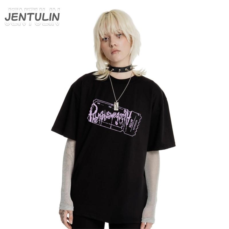 Y2K Kpop Mens Tshirt Phantasmagoria Letter Graphic Print Casual Clothing Oversized Streetwear Short Sleeve Tops Korean Goth Tee