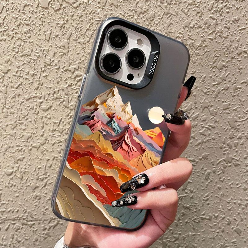 Mountains and Rivers Laser Phone Case For IPhone 14 15 Pro Max Plus 11 12 13 Mini Pro Max 16 Pro Max Shockproof Back Cover Funda