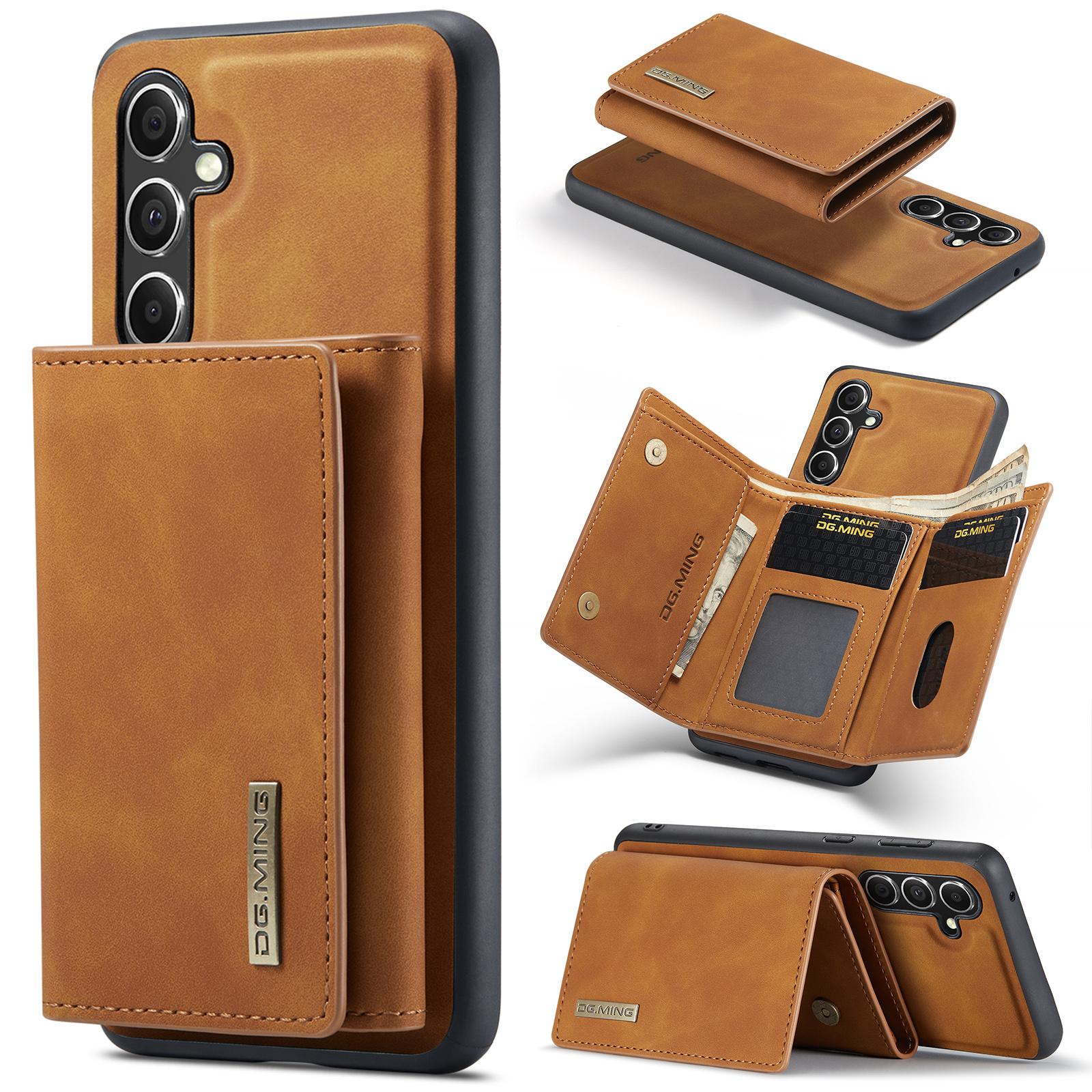 

DG.MING M1 Series for Samsung Galaxy S24 FE Case Kickstand PU Phone Cover with Detachable Wallet Brown