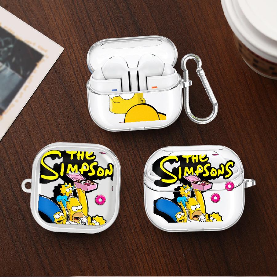 Case For Samsung Galaxy Buds 3Pro 2 4 Pro Live 2Pro 3 FE 4Pro Clear Earphone Cases Cover With Hook Cute The S-simpsons