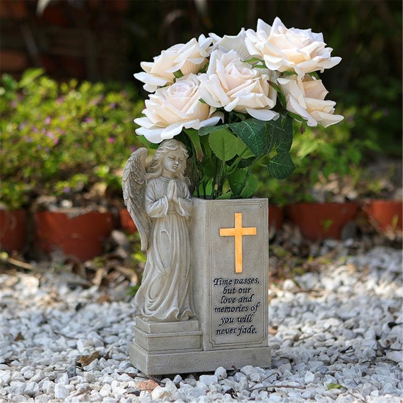 Fluorescent Angel Statues Garden Decors Resin Praying Angel Figurines Garden Memorial Angel for Lawn Yard Porch Decors