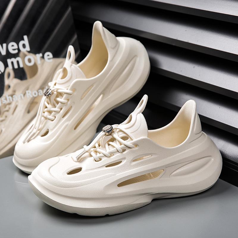 

Модные новые мужские шлепанцы летние EVA мягкие пляжные туфли уличные противоскользящие на шнуровке модный дизайнерские персонализированные полые туфли 40 бежевый