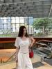 Korean Pure Desire Fake Two-piece Tube Top Short-sleeved T-shirt Women's Summer Design Feeling Wrinkled Slim and Thin Versatile Top