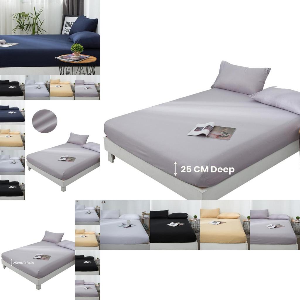 Deep 15/25cm Fitted Sheet And Pillow Case Set With Charming Solid Color Designs