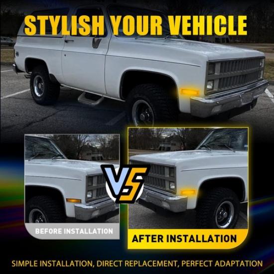 Pair LED Amber Side 2-Row Marker Signal Light For Chevrolet 1981-1991 Suburban