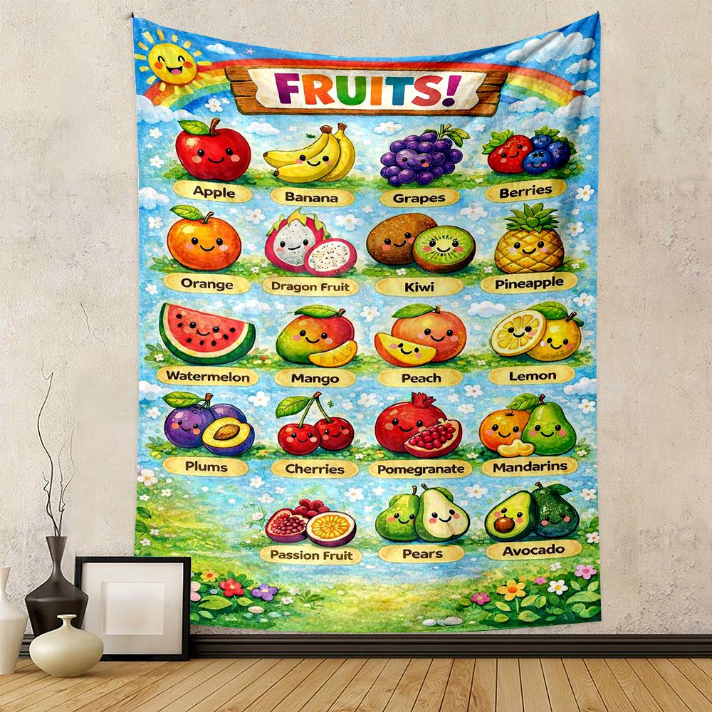 Cute Fruit Illustrations Apple Banana Kiwi Pineapple Patterned tapestry for bedroom and living room home decor sofas