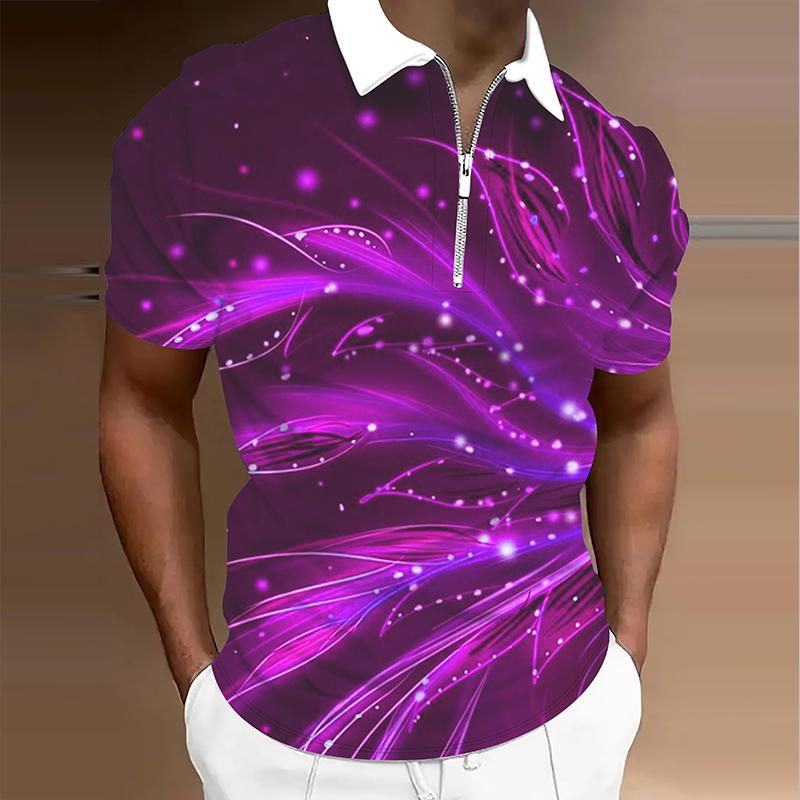 

Мужская рубашка поло повседневная на молнии с коротким рукавом модная повседневная на молнии летняя весенняя рубашка стандартного кроя с 3D-принтом 8XL фиолетовый