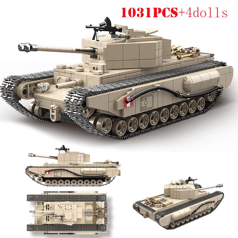 Military World War II Weapons Tiger Heavy Panther Leopard Medium Churchill Tank Building Blocks WW2 Army City Bricks Kids Toys
