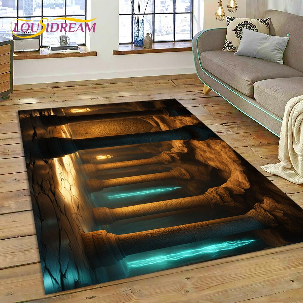 3D Illusion God's Temple Door Gate Carpet Rug for Living Room Bedroom Home Sofa Decoration,Kids Play Area Rug Non-slip Floor Mat