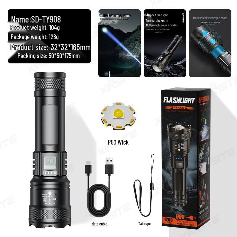 A100 Mini Rechargeable LED Flashlight with T6 Telescopic Zoom