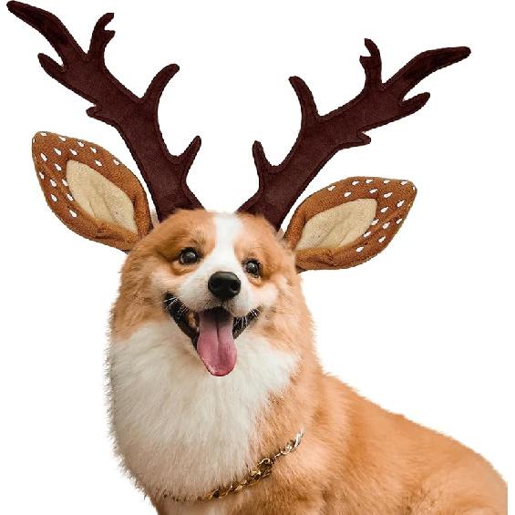 KUDES Dog Cat Christmas Reindeer Antlers Headband Classic Adjustable Elk Hat Headwear Pet Deer Cospaly Costumes Accessories (M(for Small Medium
