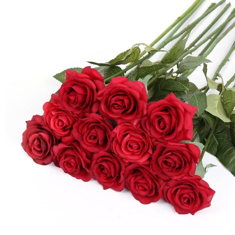 12Pcs Fake Silk Roses Roses Artificial Flowers Bulk Roses Flowers Floral Arrangement Bouquet for Home Wedding Party Garden Bridal Decoration