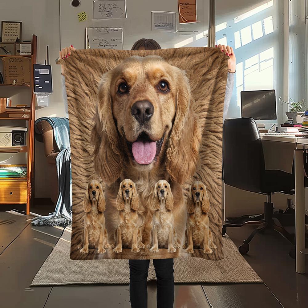 1Pc American Cocker Spaniel Print Flannel Blanket, High quality Comfortable for All Seasons, Home Decor, Warmth and Comfort, Perfect for Gifts