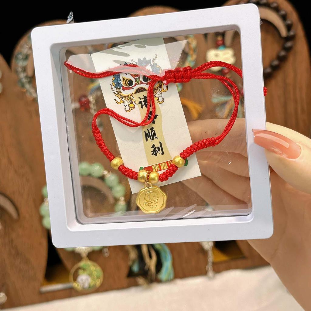 New Year Wealth God Adjustable Red Rope Bracelet - Chinese Style Student Hand Ornament