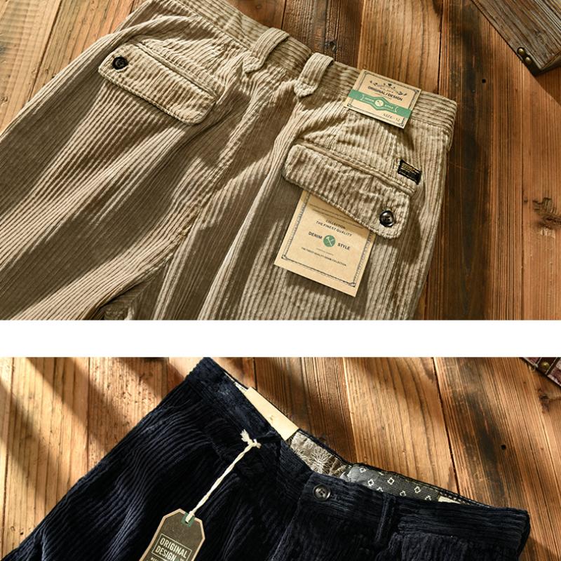 Japanese Style Cargo Pants Autumn and Winter Fashion New Men's Pants Mid-waist Cotton Corduroy Baggy Pants Casual Men Trousers