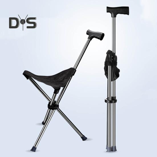 Sgabello pieghevole multiuso, bastone da trekking, bastone da passeggio portatile e leggero con seduta a 3 gambe, bastone da arrampicata per esterni, ausilio per la deambulazione degli anziani