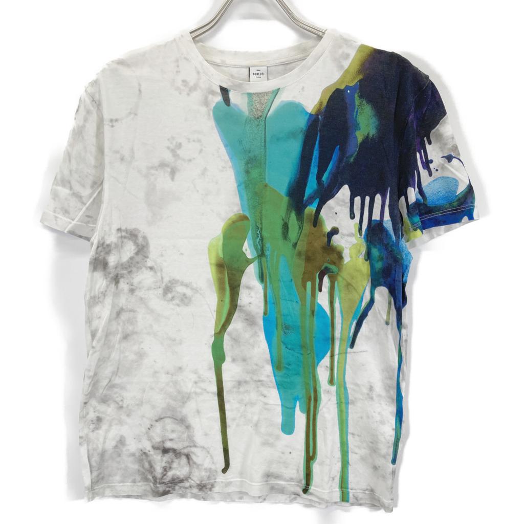 Berluti White X Green R17JRS44JAEB Painted Design T-Shirt Tops XS white/greenUsed