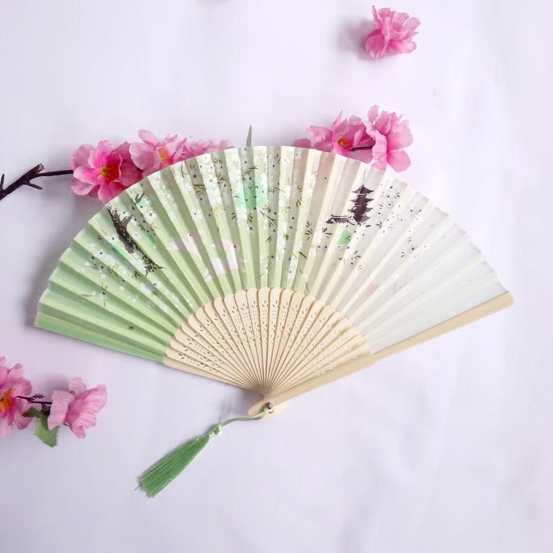 Vintage Bamboo Silk Women's Folding Fan - Portable Dance Gift