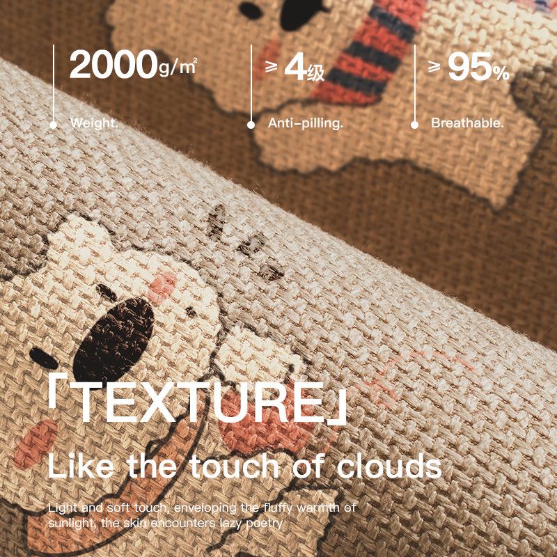 Cartoon Print Linen Bath Mat - Non-Slip Bathroom Rug with Woven Texture, Quick Dry & Machine Washable, Rubber Backing Design