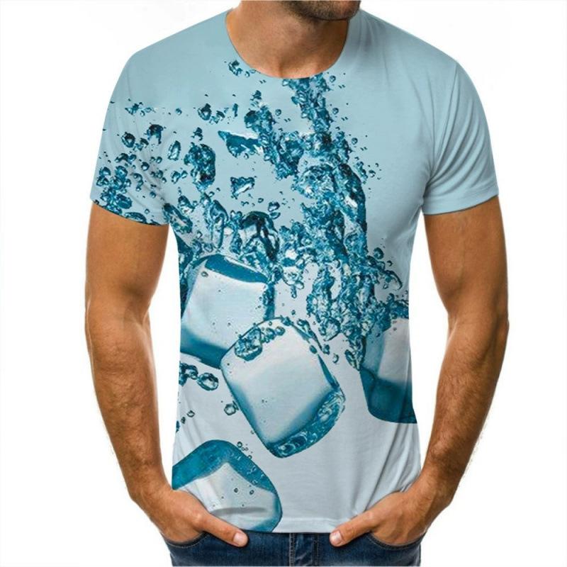 Digital Water Ice Cubes Abstract Image 3D Printed Men's Short Sleeved T-shirt Trend Shirt