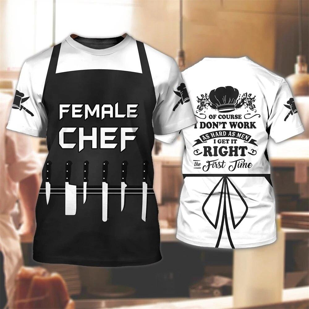 T-shirt de chef drôle pour hommes, loisirs, ustensiles de cuisine 3D, imprimé pour hauts à manches courtes à col rond, vêtements de créateur personnalisés, t-shirts surdimensionnés