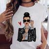 Women's Top Urban Girl Printed Casual White Cute Simple Retro Front Shoulder Pure Cotton Short Sleeved T-Shirts Women’s