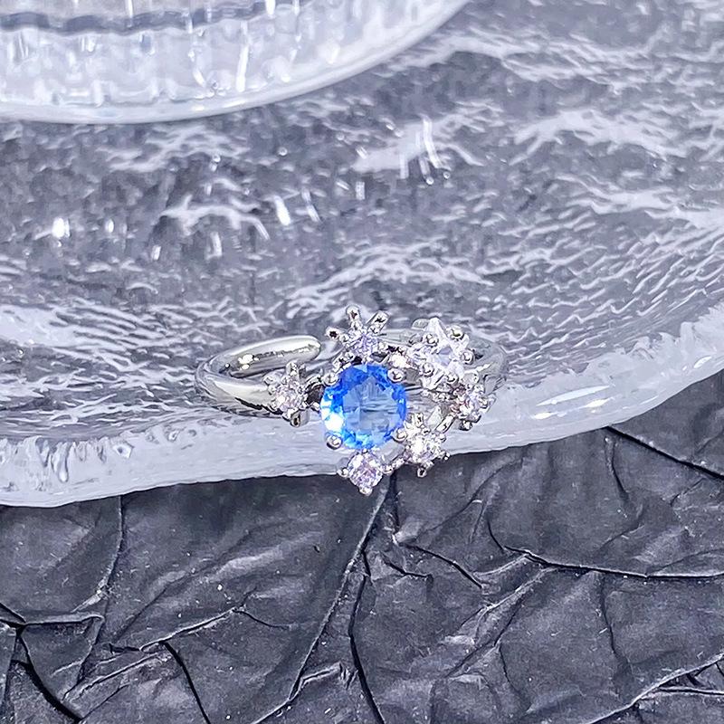 Spring And Summer Sea Blue Enamel Dripping Oil Flower Butterfly Opening Ring High Sense Personality Light Luxury Ring Women