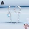 Avle Sterling Silver S925 Heart-Shaped Moonstone Chain Double Ear Cuff Earrings BSE809