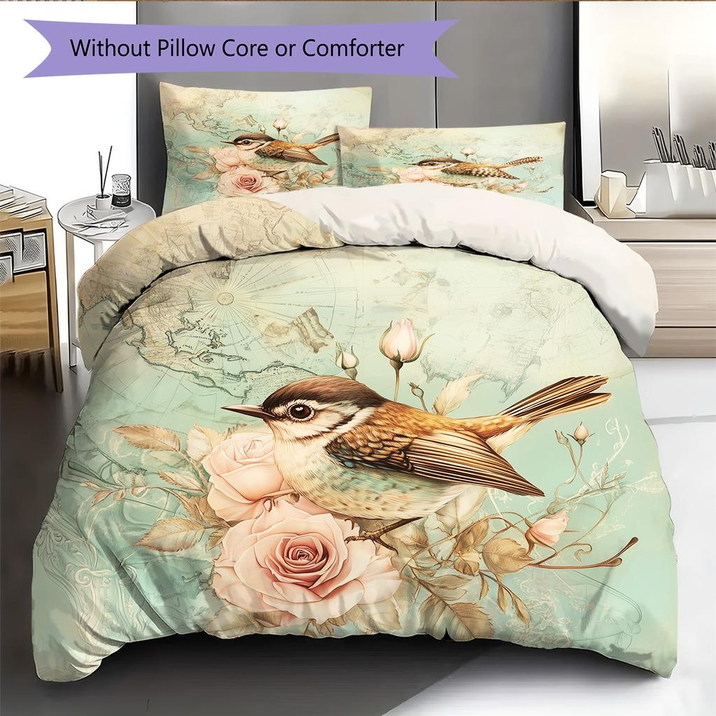 Flower Bird Pattern Bedding Quilt Set  Home Decoration  Gift (1 * duvet cover + 2 * pillowcase  without core)