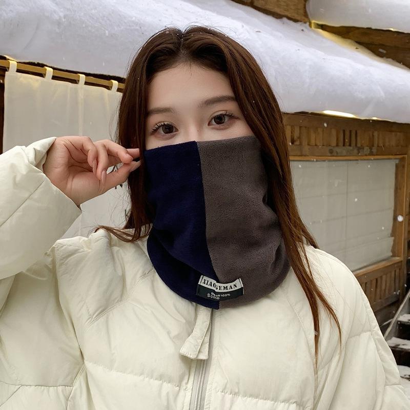 SAYI Winter Double-Layer Warm Neck Gaiter: Unisex Color Block Pullover Scarf for Cycling & Cold Protection