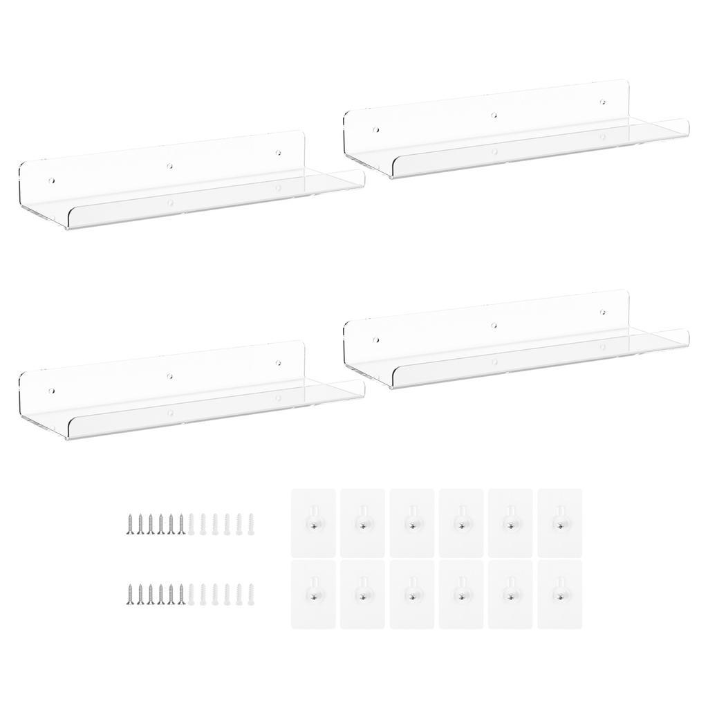 4-12Pcs Acrylic Storage Rack Wall Mounted Clear Floating Display Shelves Book Record Handwork Toy Storage Rack