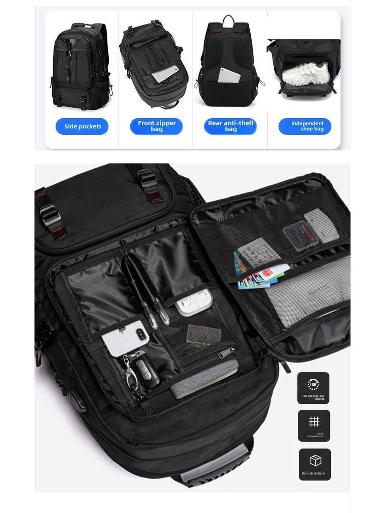 Men's Large Capacity Oxford Cloth Travel Backpack with Shoe Compartment