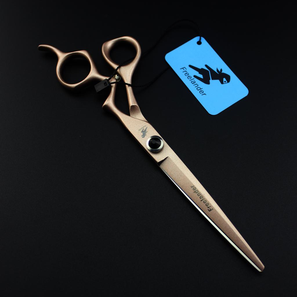 7.0 Inch Freelander Local Tyrant Gold Paint Curved Handle Hairdressing Shears Pet Scissors Flat Shears