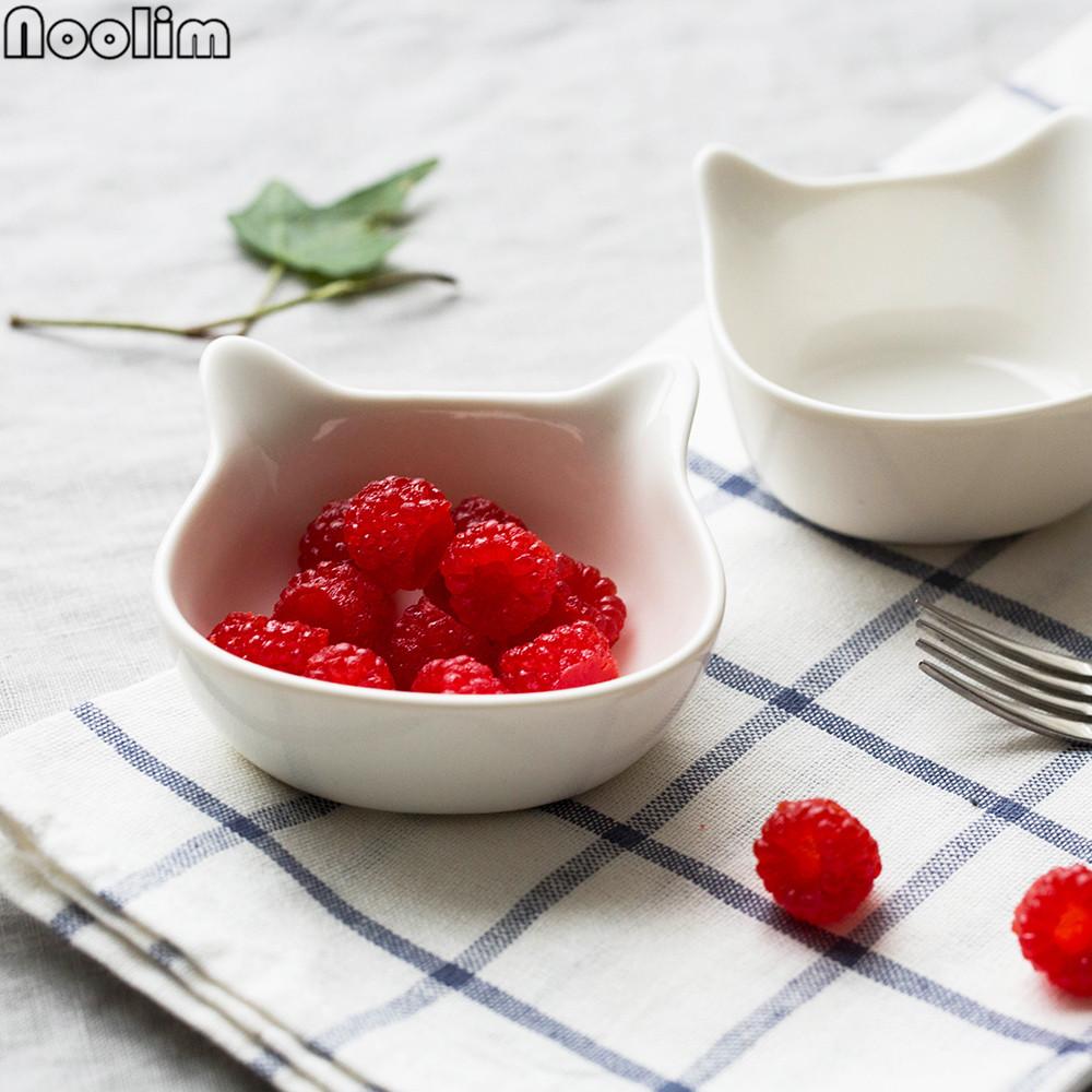 4 Pcs Ceramic Cat Bowls – White Porcelain Cartoon Design, Fruit & Snack Bowls for Kids
