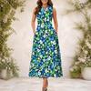 Women Plus Size Keyhole Neck Sleeveless Floral Print A Line White Long Dress